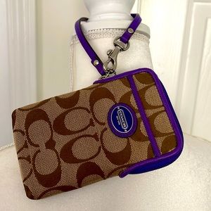 COACH Authentic Wristlet Jacquard with Purple Leather Accents